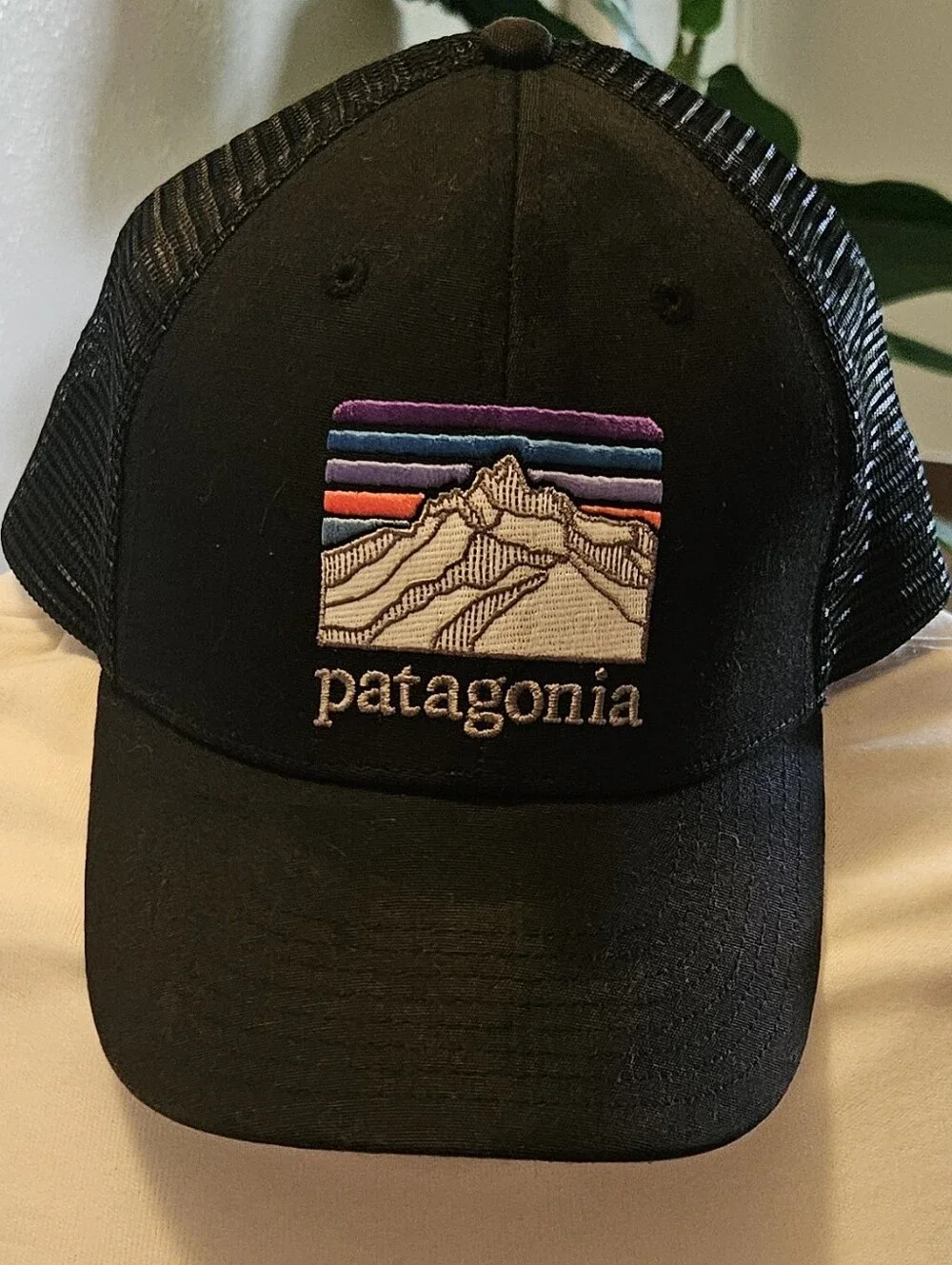 Patagonia Fitz Roy Trout LoPro Trucker Hat Black Mesh Snapback Cap Mountain